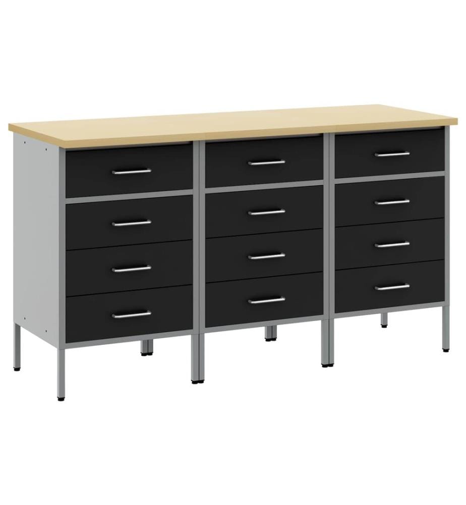 Placard de travail 3 pcs Noir et gris 150 x 55 x 85 cm
