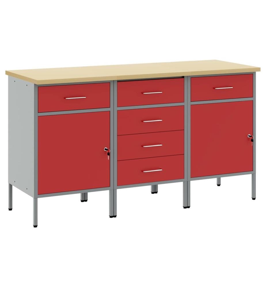 Placard de travail 3 pcs Rouge et Gris 150 x 55 x 85 cm