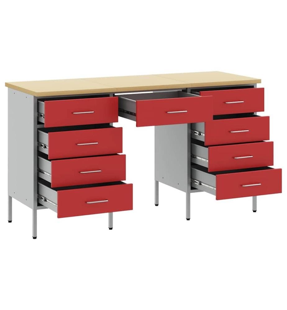 Placard de travail 3 pcs Rouge Bois d'ingénierie et acier