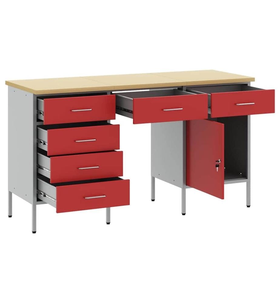 Placard de travail 3 pcs Rouge Bois d'ingénierie et acier
