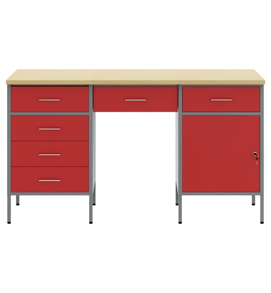 Placard de travail 3 pcs Rouge Bois d'ingénierie et acier