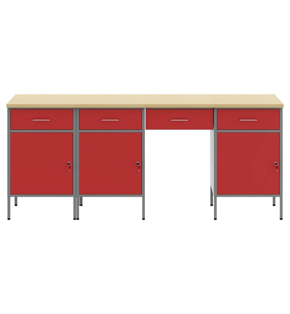 Placard de travail 4 pcs Rouge Bois d'ingénierie et acier