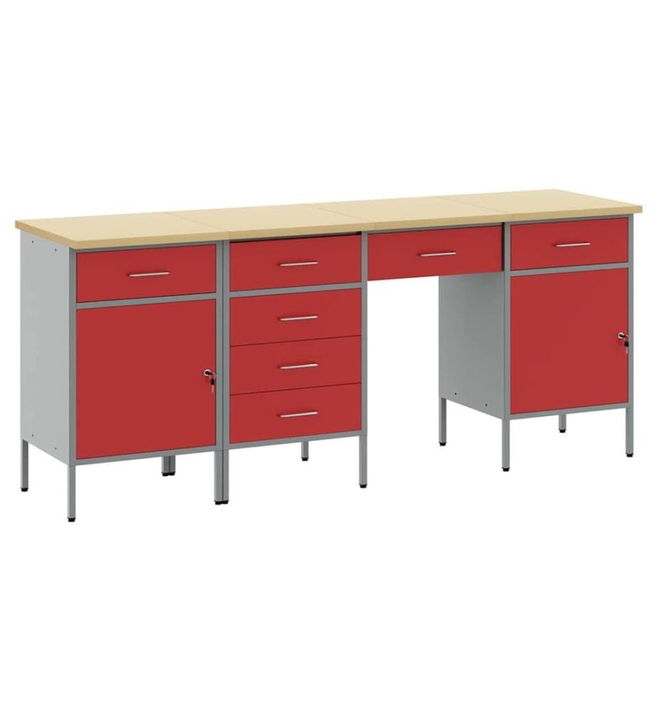Placard de travail 4 pcs Rouge Bois d'ingénierie et acier