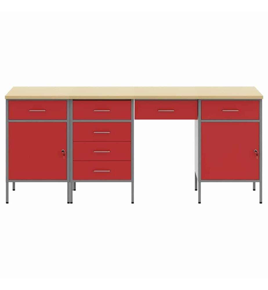 Placard de travail 4 pcs Rouge Bois d'ingénierie et acier