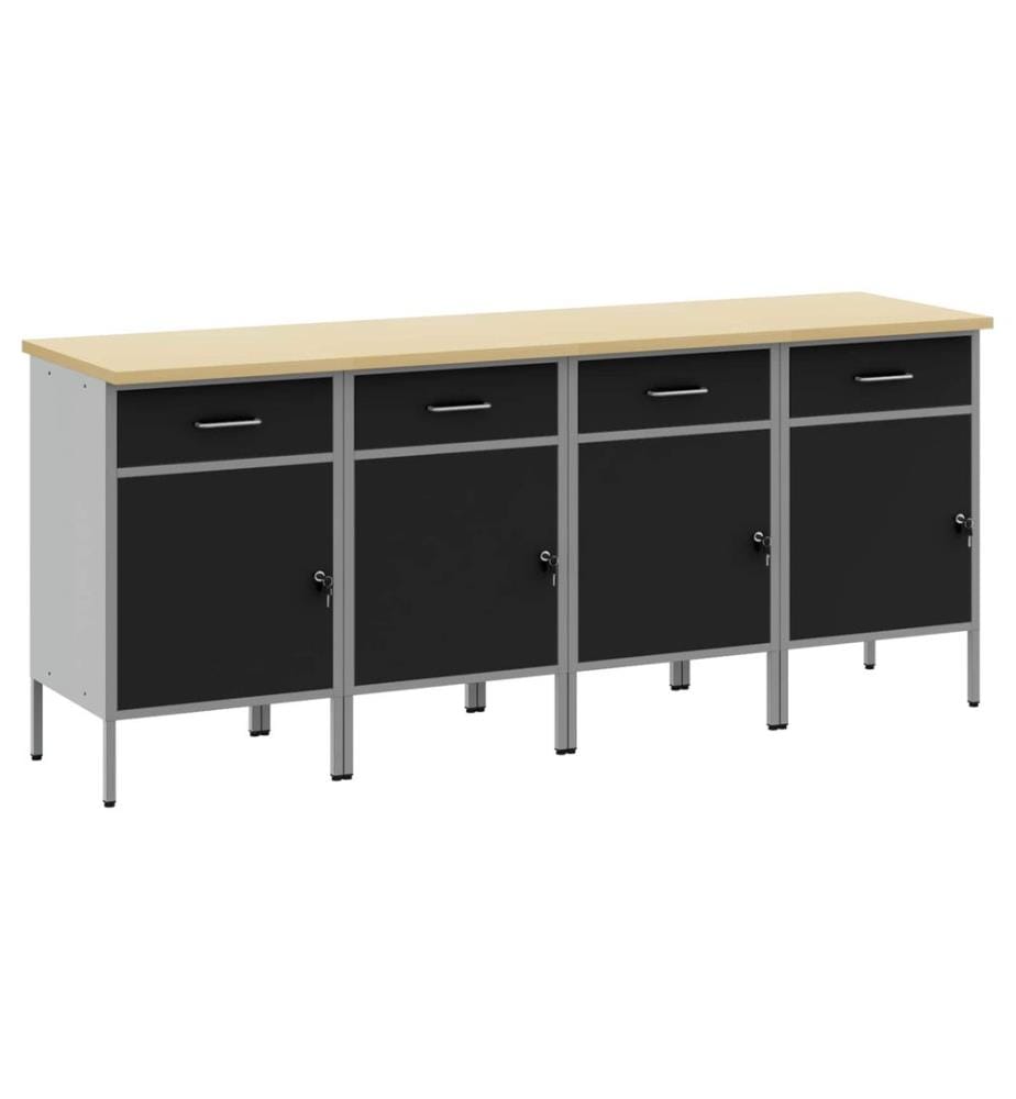Placard de travail 4 pcs Noir et gris 200 x 55 x 85 cm