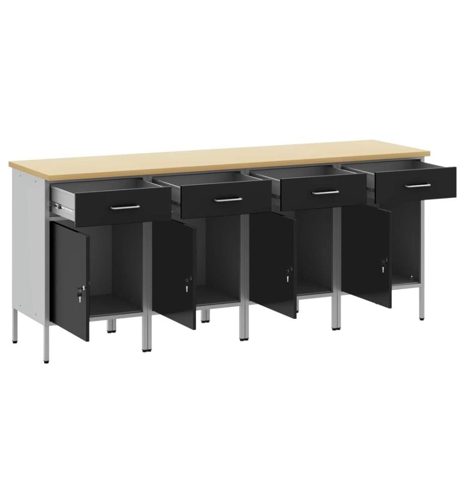 Placard de travail 4 pcs Noir et gris 200 x 55 x 85 cm