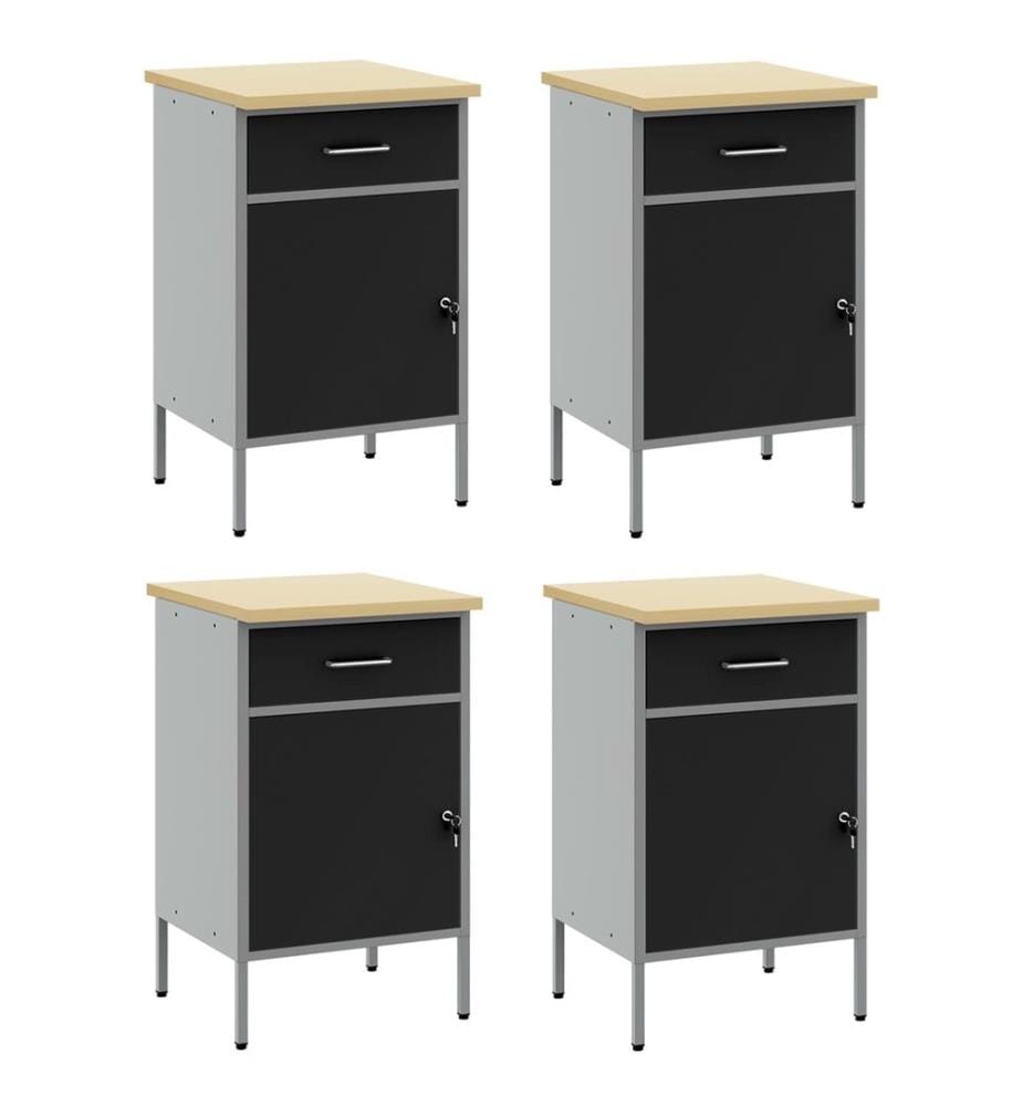 Placard de travail 4 pcs Noir et gris 200 x 55 x 85 cm