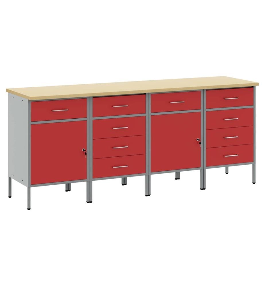 Placard de travail 4 pcs Rouge et Gris 200 x 55 x 85 cm