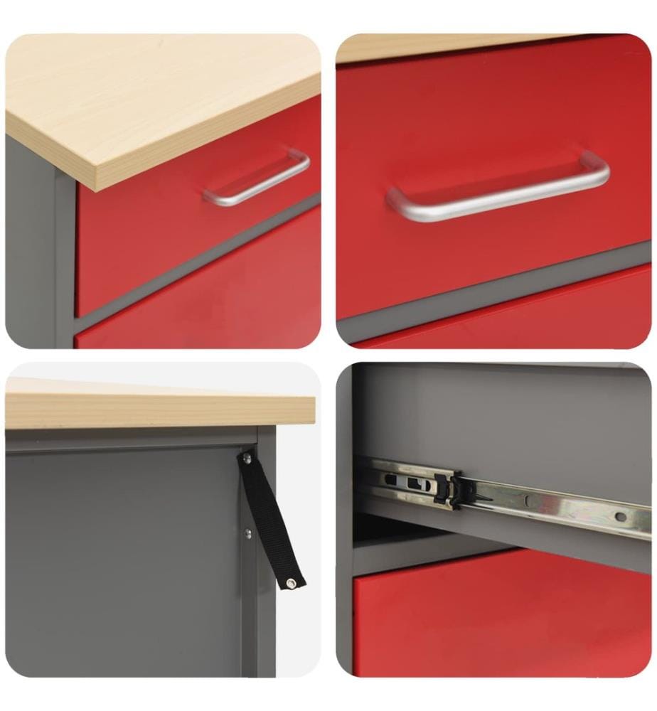 Placard de travail 4 pcs Rouge et Gris 200 x 55 x 85 cm