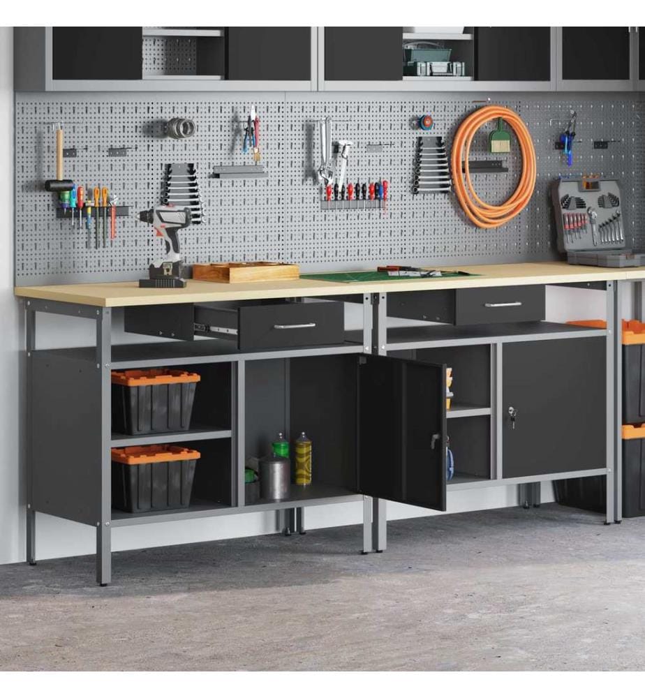 Werkbank-Set mit Regal 2 pcs Schwarz und Grau 200 x 55 x 85 cm