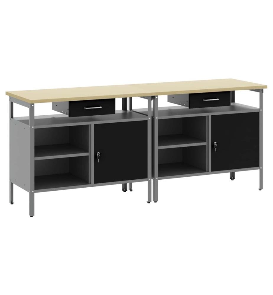 Werkbank-Set mit Regal 2 pcs Schwarz und Grau 200 x 55 x 85 cm