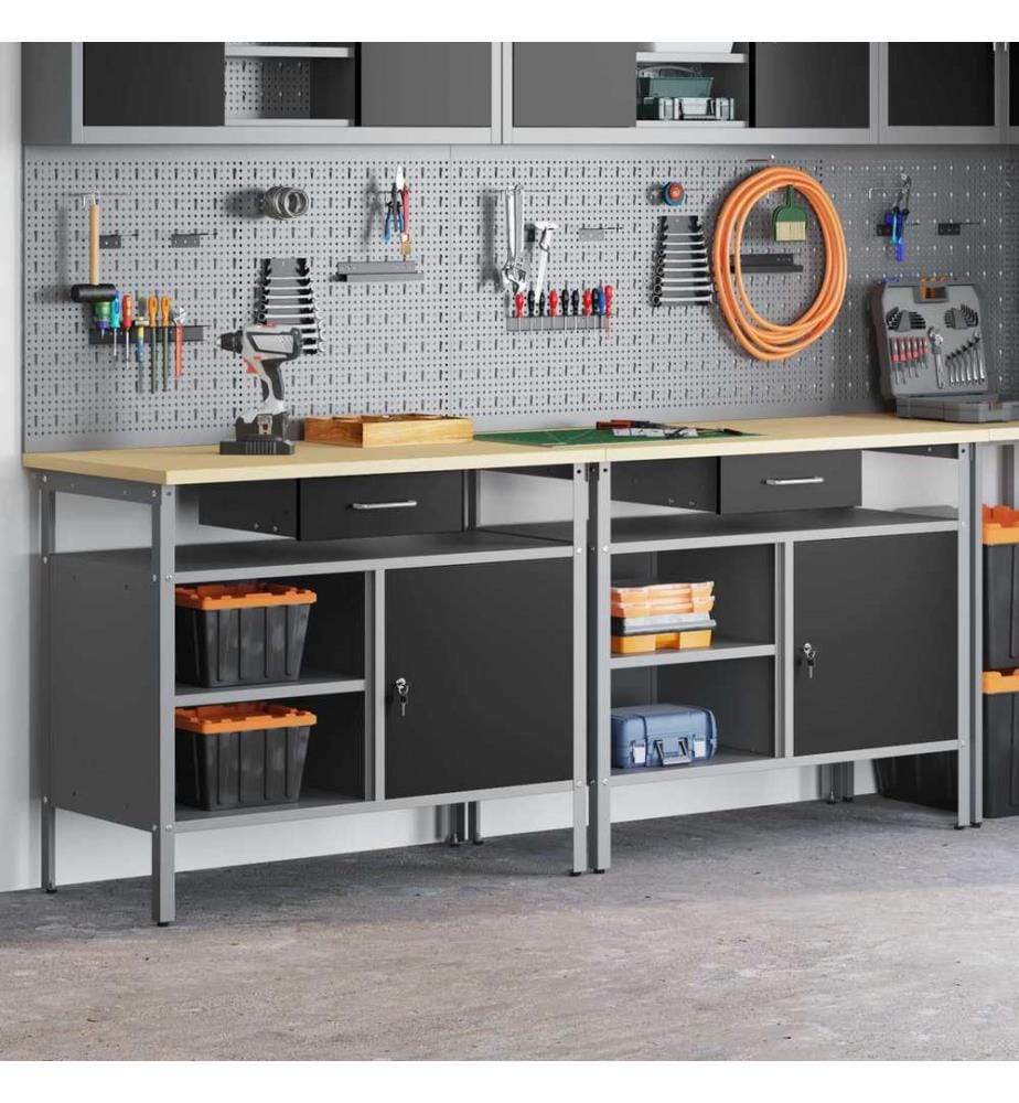 Werkbank-Set mit Regal 2 pcs Schwarz und Grau 200 x 55 x 85 cm