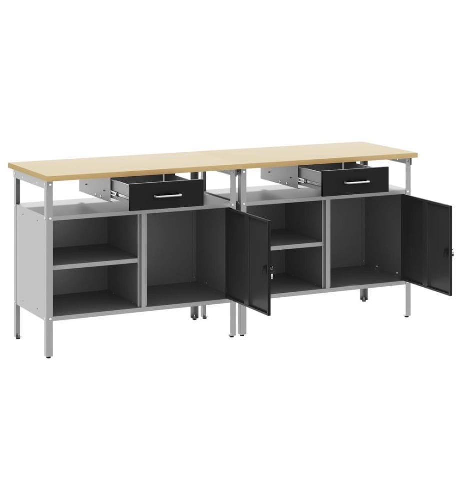 Werkbank-Set mit Regal 2 pcs Schwarz und Grau 200 x 55 x 85 cm