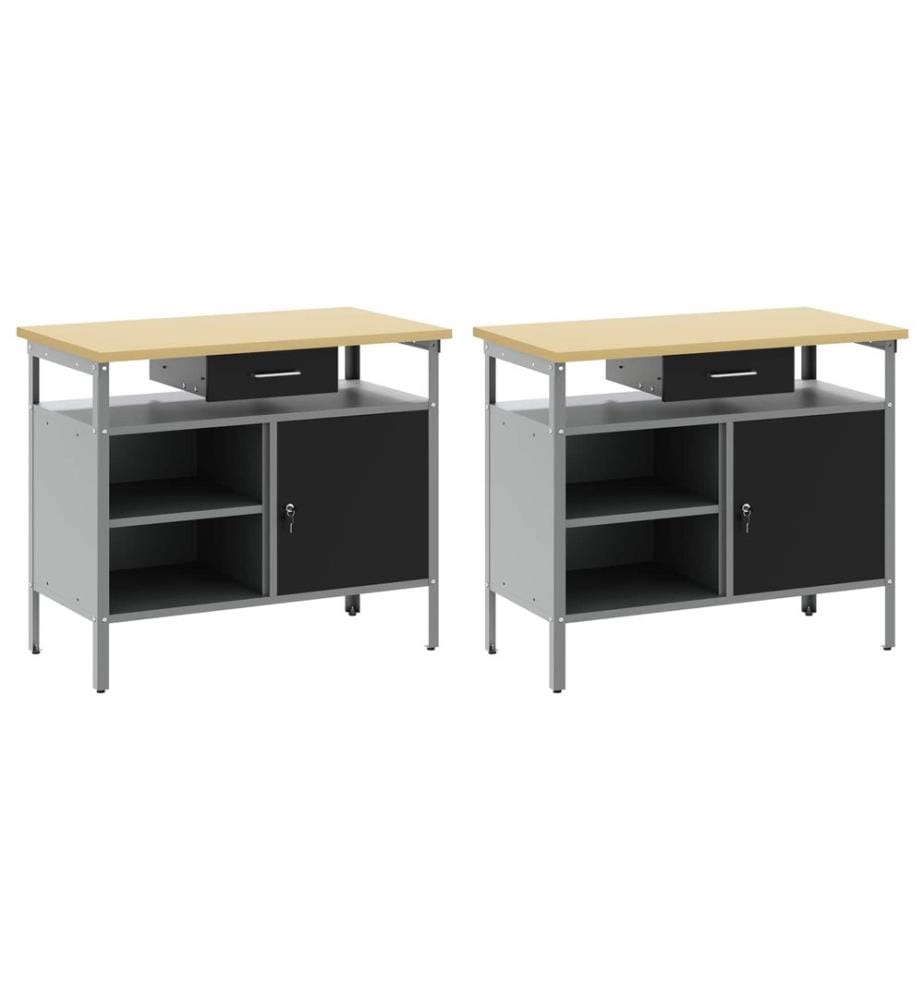 Werkbank-Set mit Regal 2 pcs Schwarz und Grau 200 x 55 x 85 cm