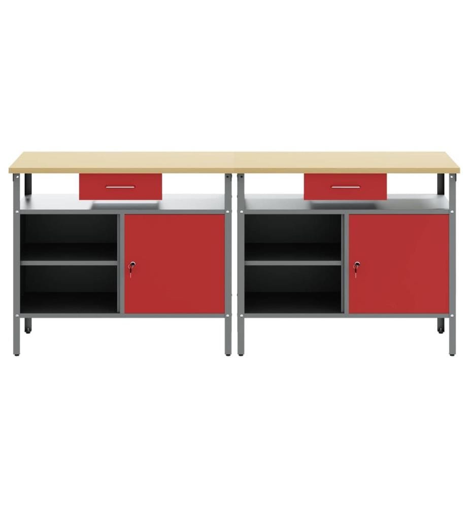 Ensemble d'établi 2 pcs Rouge et Gris 200 x 55 x 85 cm
