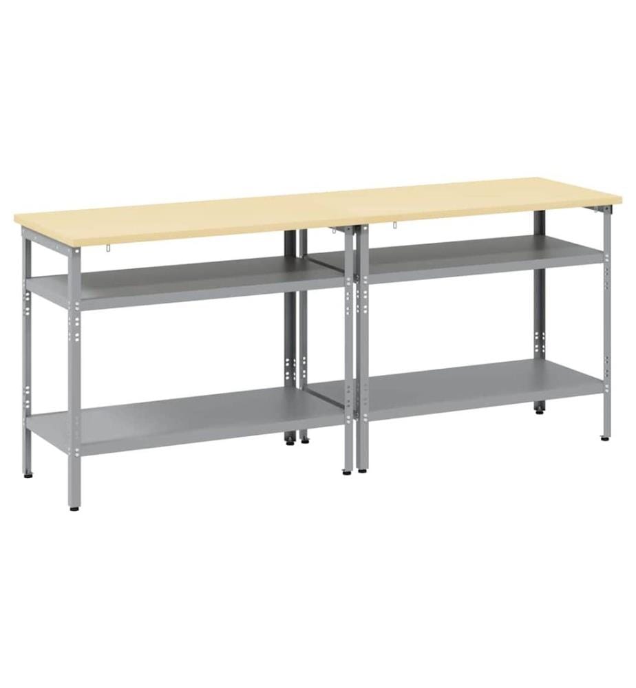Werkbank-Set mit Regal 2 pcs Beige und Grau 200 x 55 x 85 cm