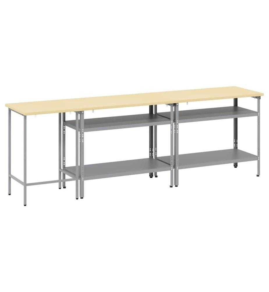 Ensemble d'établi 3 pcs Beige et gris Acier enduit de poudre