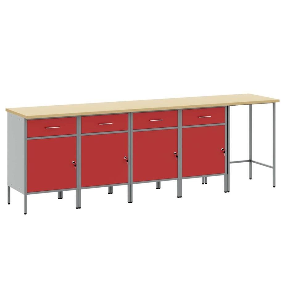 Ensemble de placards de travail avec tiroir 5 pcs Rouge et Gris
