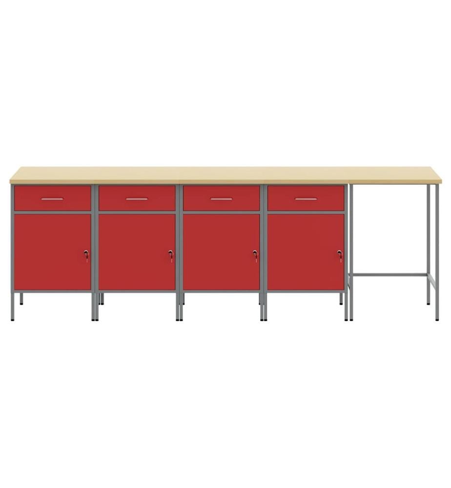 Ensemble de placards de travail avec tiroir 5 pcs Rouge et Gris