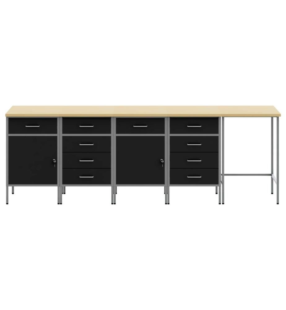 Ensemble de placards de travail avec tiroir 5 pcs Noir et gris