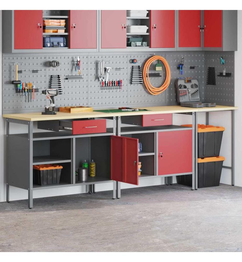 Werkbank-Set 3 pcs Schwarz und Grau Pulverbeschichteter Stahl