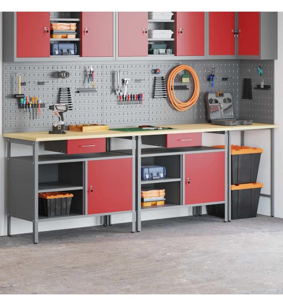 Werkbank-Set 3 pcs Schwarz und Grau Pulverbeschichteter Stahl