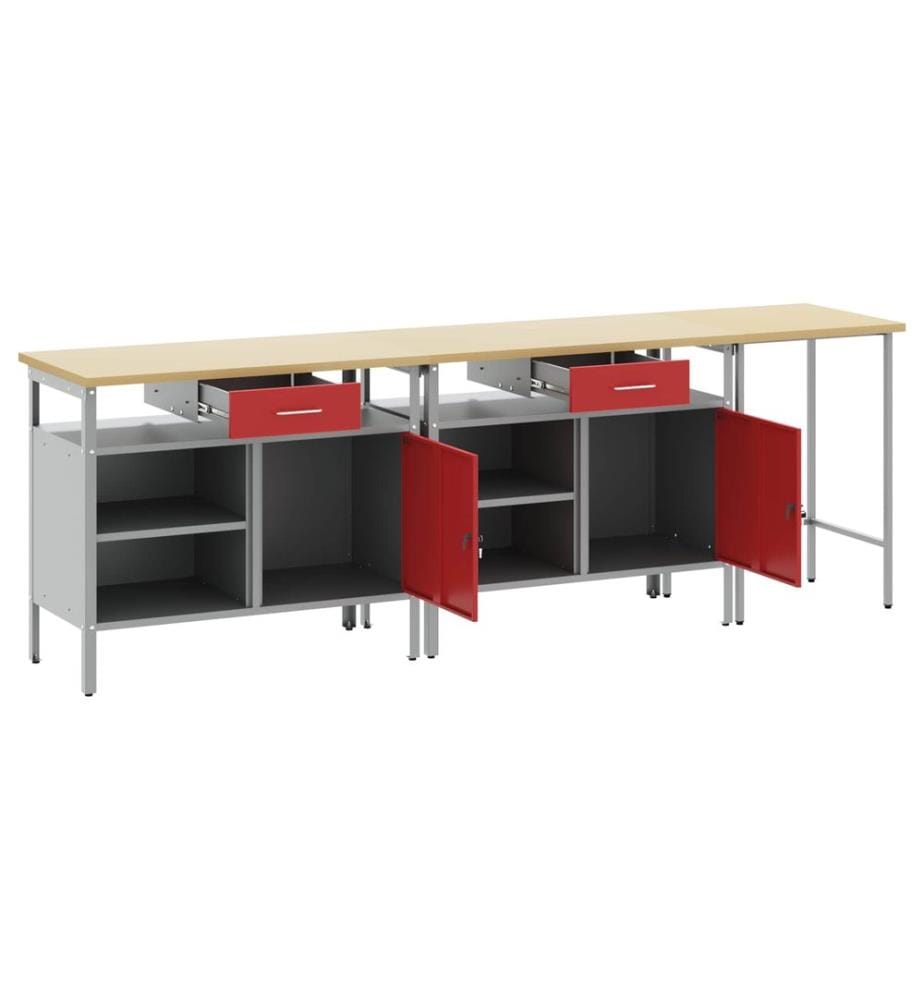 Werkbank-Set 3 pcs Schwarz und Grau Pulverbeschichteter Stahl