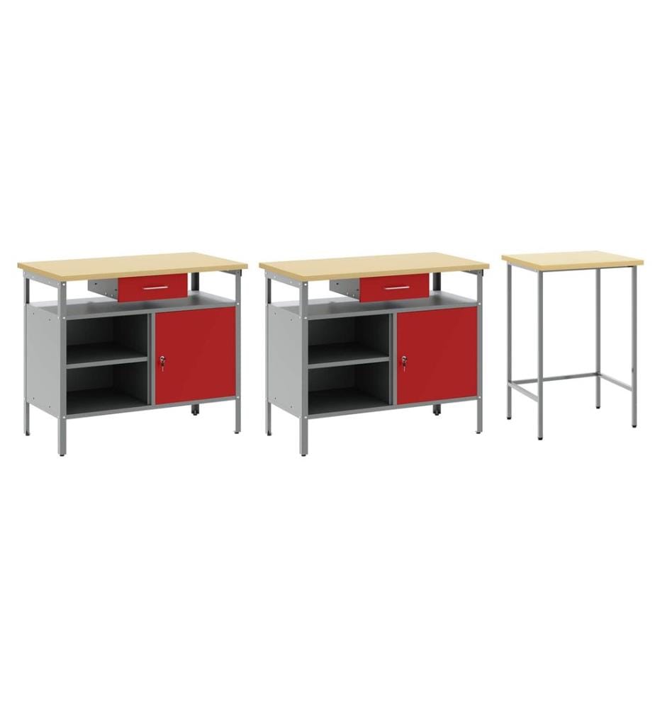 Werkbank-Set 3 pcs Schwarz und Grau Pulverbeschichteter Stahl