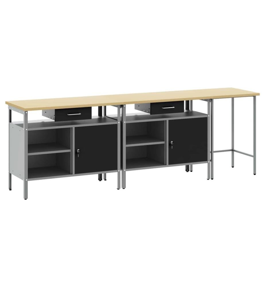 Ensemble d'établi 3 pcs Rouge et Gris Acier enduit de poudre