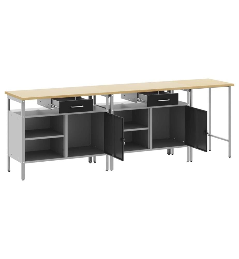 Ensemble d'établi 3 pcs Rouge et Gris Acier enduit de poudre