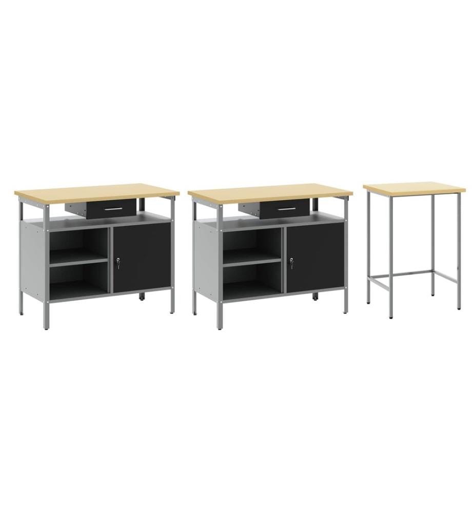 Ensemble d'établi 3 pcs Rouge et Gris Acier enduit de poudre