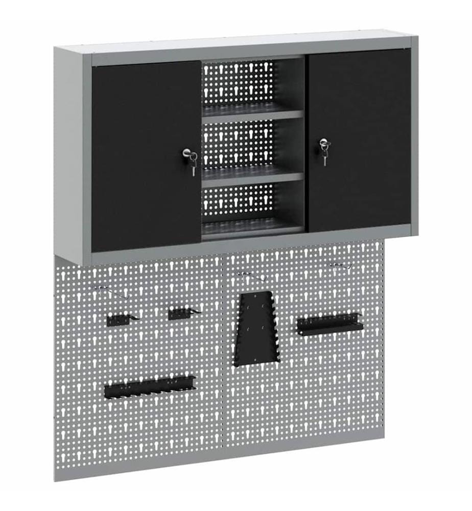 Ensemble d'armoires à outils 3 pcs Noir Acier enduit de poudre