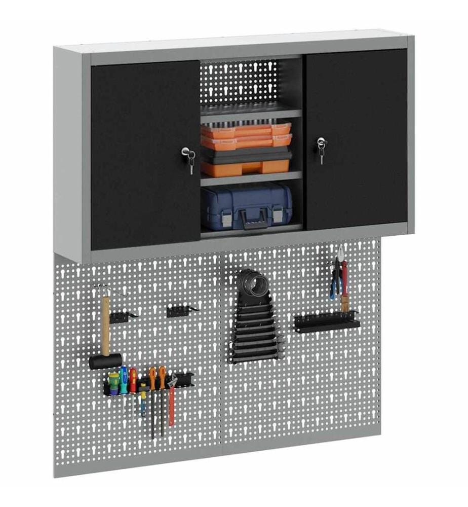 Ensemble d'armoires à outils 3 pcs Noir Acier enduit de poudre