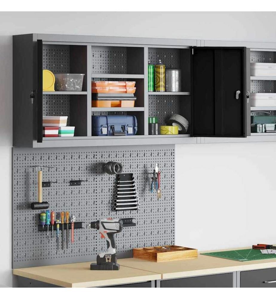 Ensemble d'armoires à outils 3 pcs Noir Acier enduit de poudre