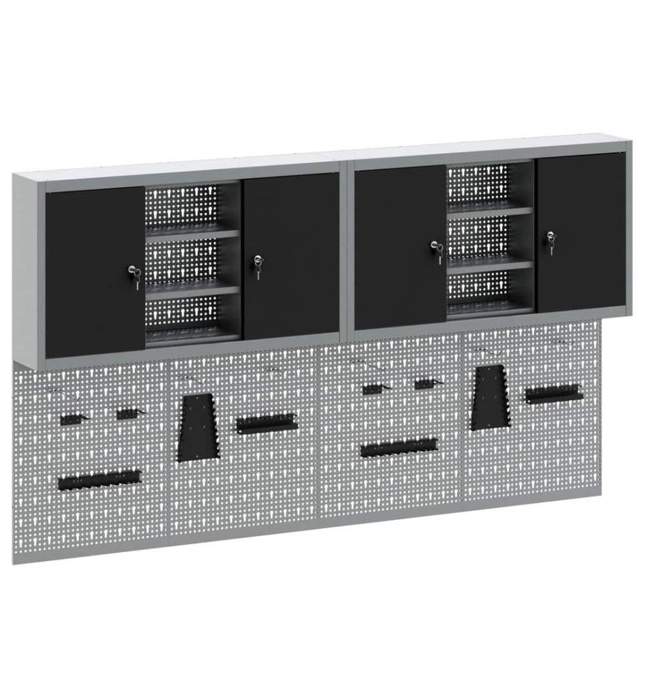 Ensemble d'armoires à outils 6 pcs Noir Acier enduit de poudre