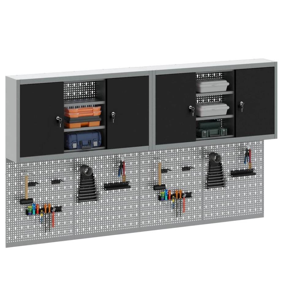Ensemble d'armoires à outils 6 pcs Noir Acier enduit de poudre