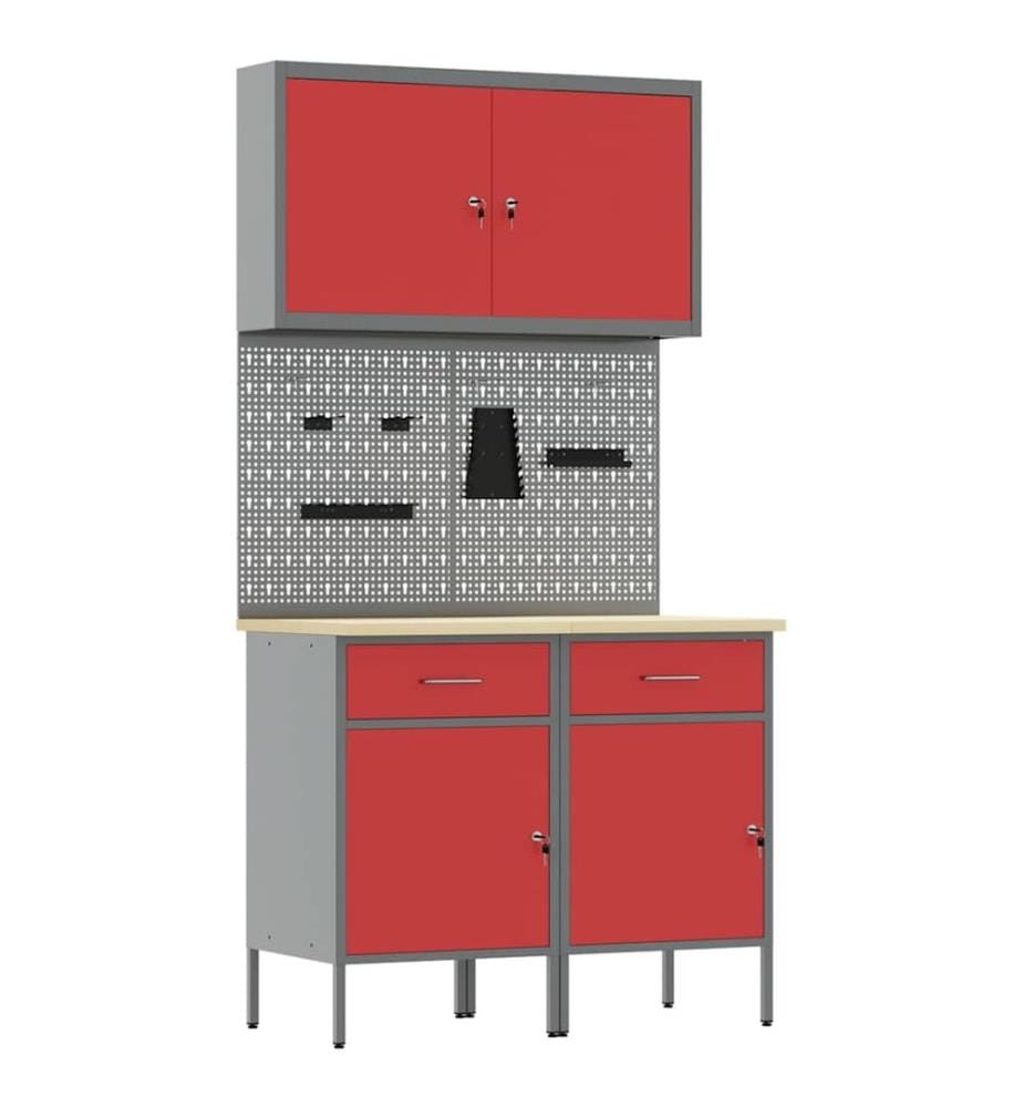 Werkbank mit Schubladen 5 pcs Rot Ingenieure Holz und Stahl