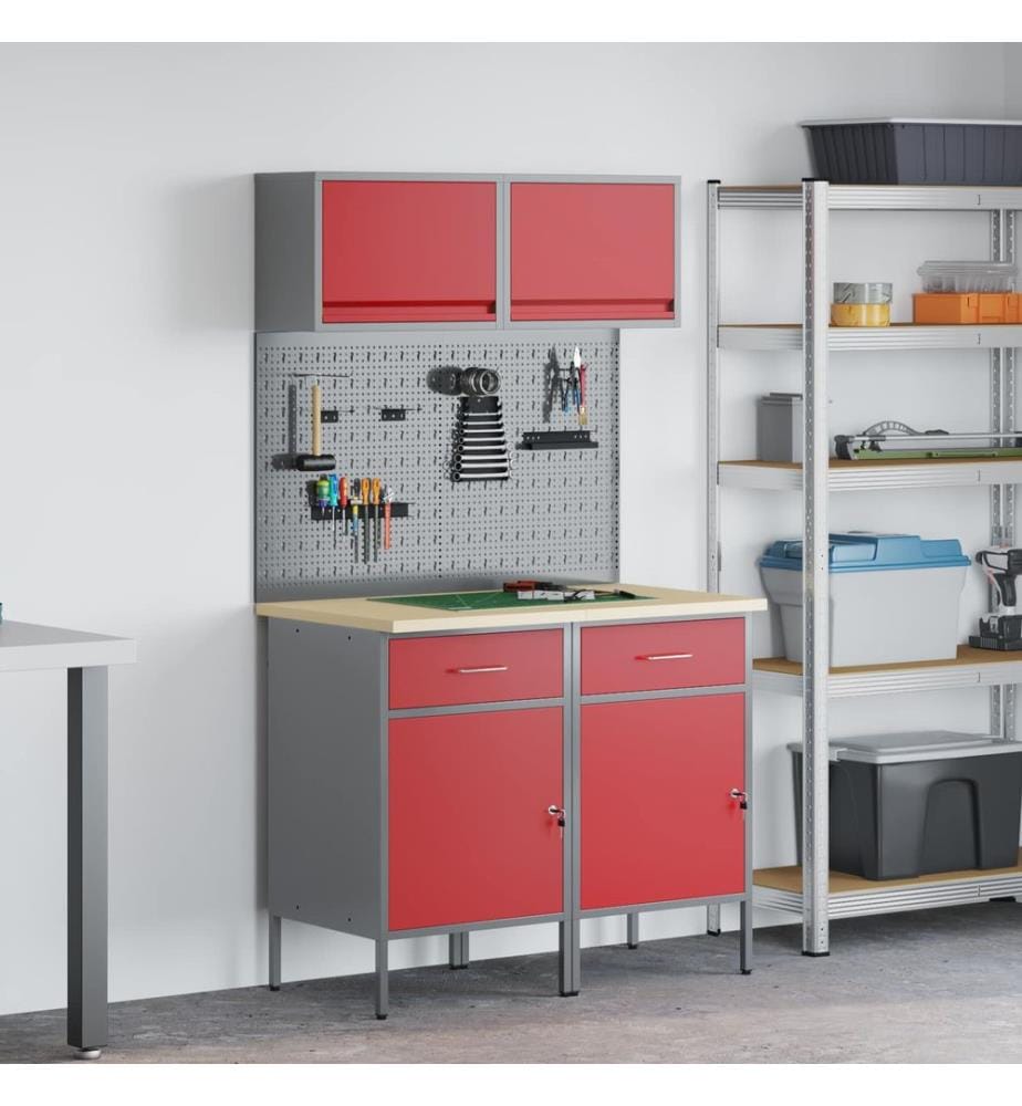 Arbeitsschrankset mit Schubladen mit Regal 6 pcs Rot