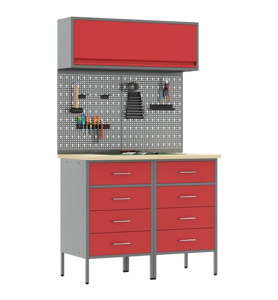 Arbeitsschrankset mit Schubladen mit Regal 5 pcs Rot