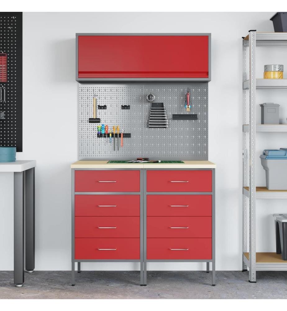 Arbeitsschrankset mit Schubladen mit Regal 5 pcs Rot