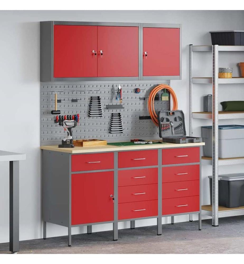 Werkbank mit Schubladen 8 pcs Rot Ingenieure Holz und Stahl