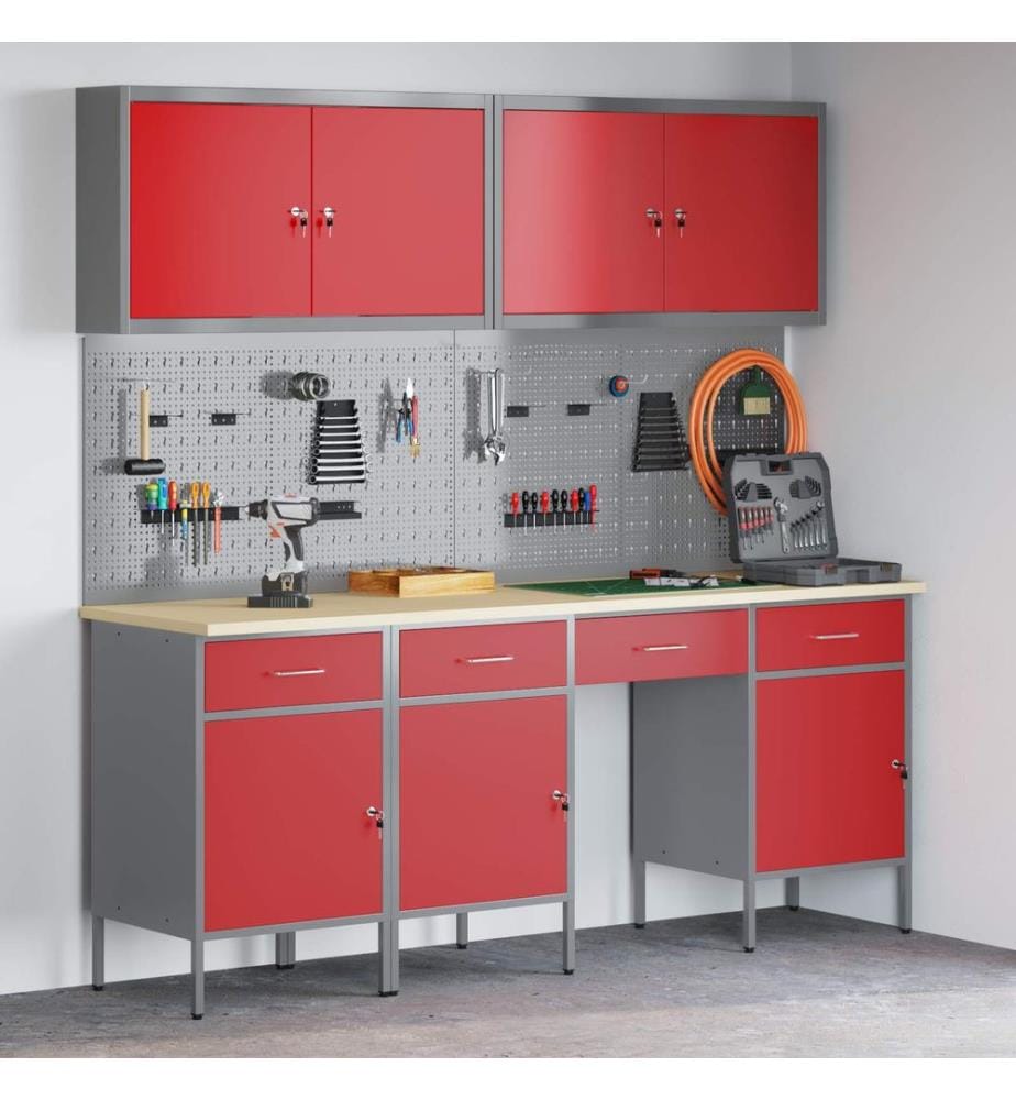 Placard de travail 10 pcs Rouge Bois d'ingénierie et acier