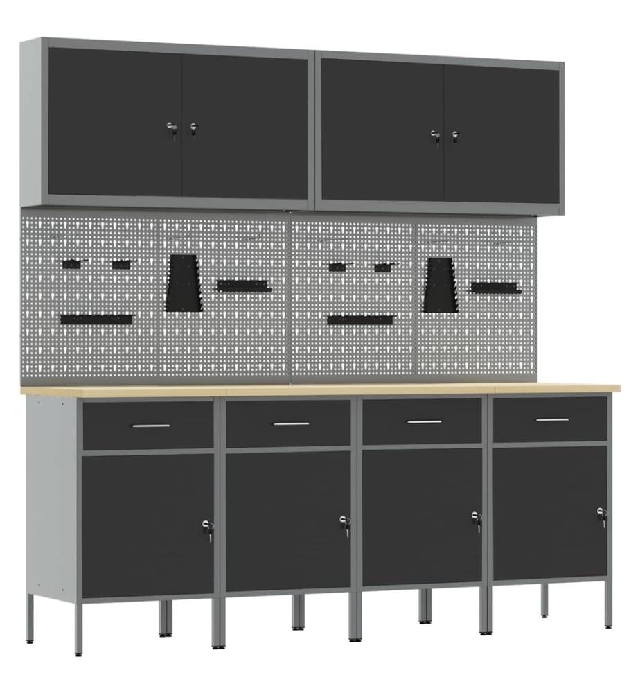 Placard de travail 10 pcs Noir Bois d'ingénierie et acier