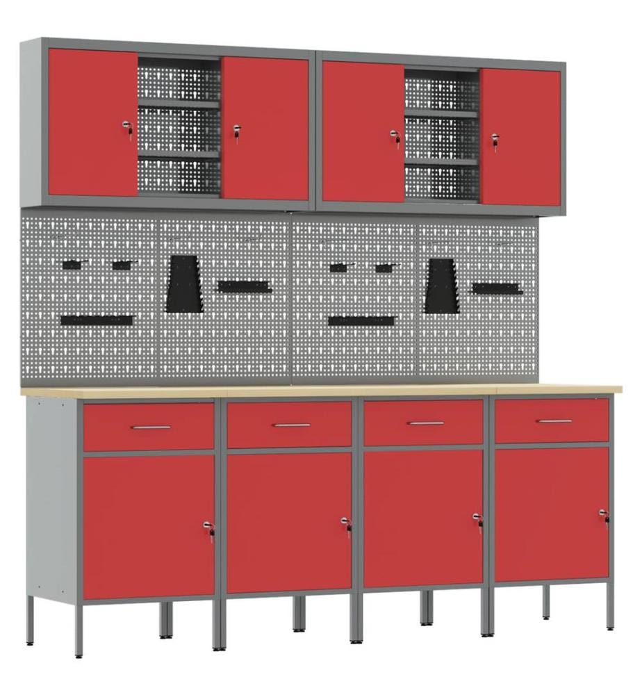 Werkbank mit Schubladen 10 pcs Rot Ingenieure Holz und Stahl
