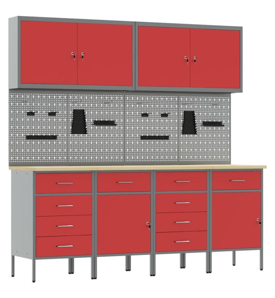 Werkbank mit Schubladen 10 pcs Rot Ingenieure Holz und Stahl