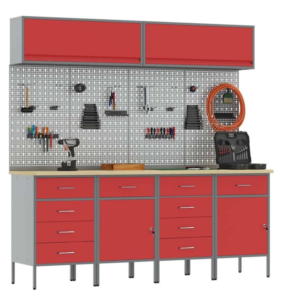 Arbeitsschrankset mit Schubladen mit Speicher 10 pcs Rot