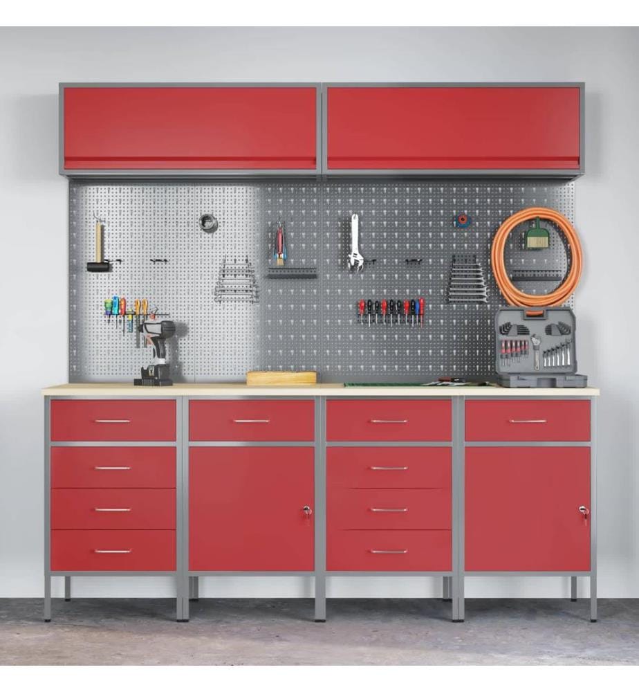Arbeitsschrankset mit Schubladen mit Speicher 10 pcs Rot