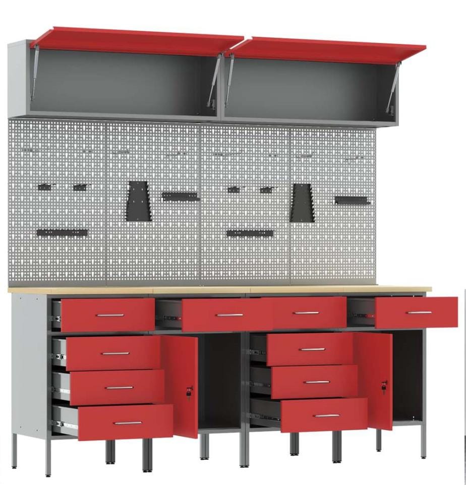 Arbeitsschrankset mit Schubladen mit Speicher 10 pcs Rot