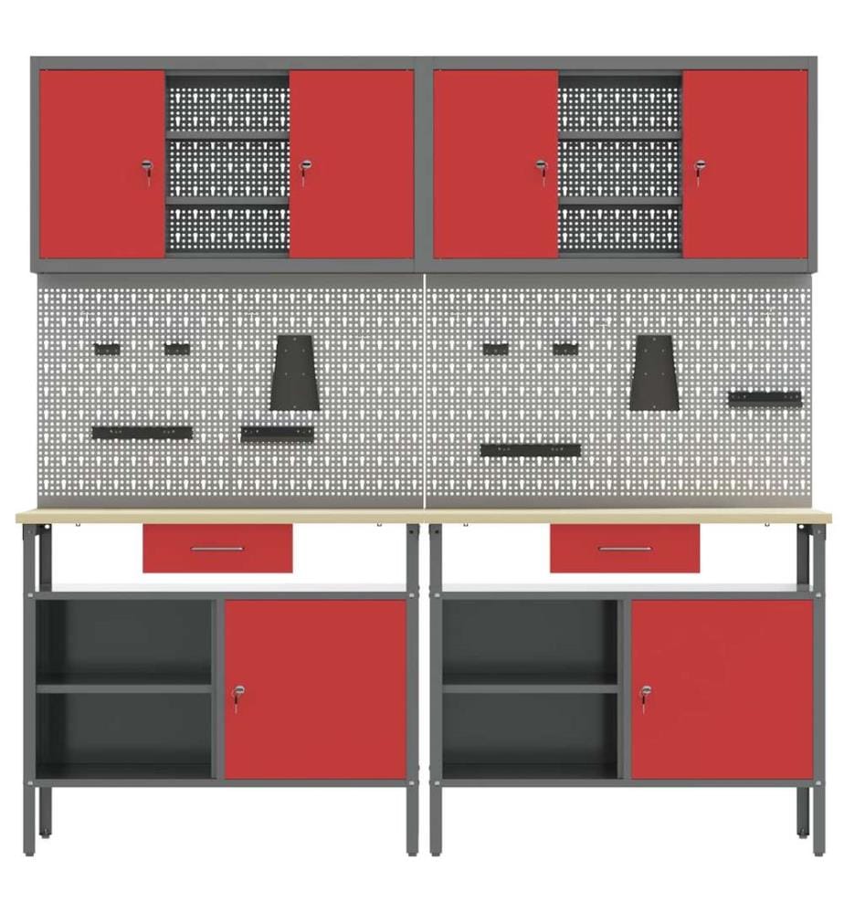 Ensemble d'établi 8 pcs Rouge et Gris Acier enduit de poudre