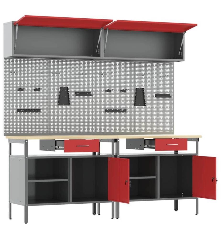Ensemble d'établi 8 pcs Rouge et Gris Acier enduit de poudre